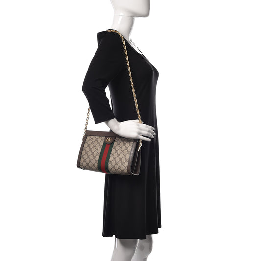 GG Supreme Monogram Web Small Ophidia Chain Shoulder Bag Brown