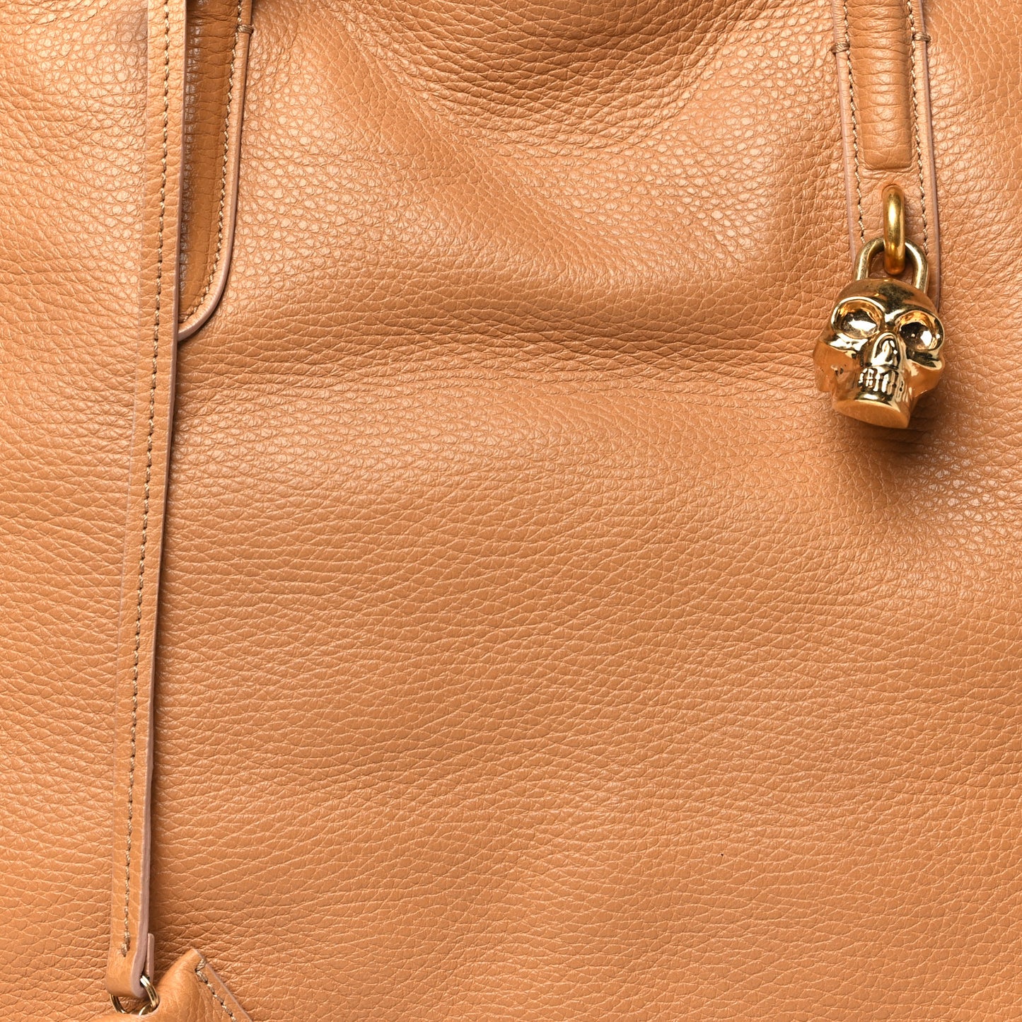 Pebbled Calfskin Large Skull Padlock Zip Around Tote Cognac