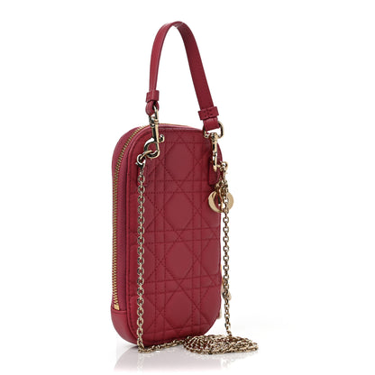 Christian Dior Lambskin Cannage Lady Dior Phone Holder Red 2 of 8