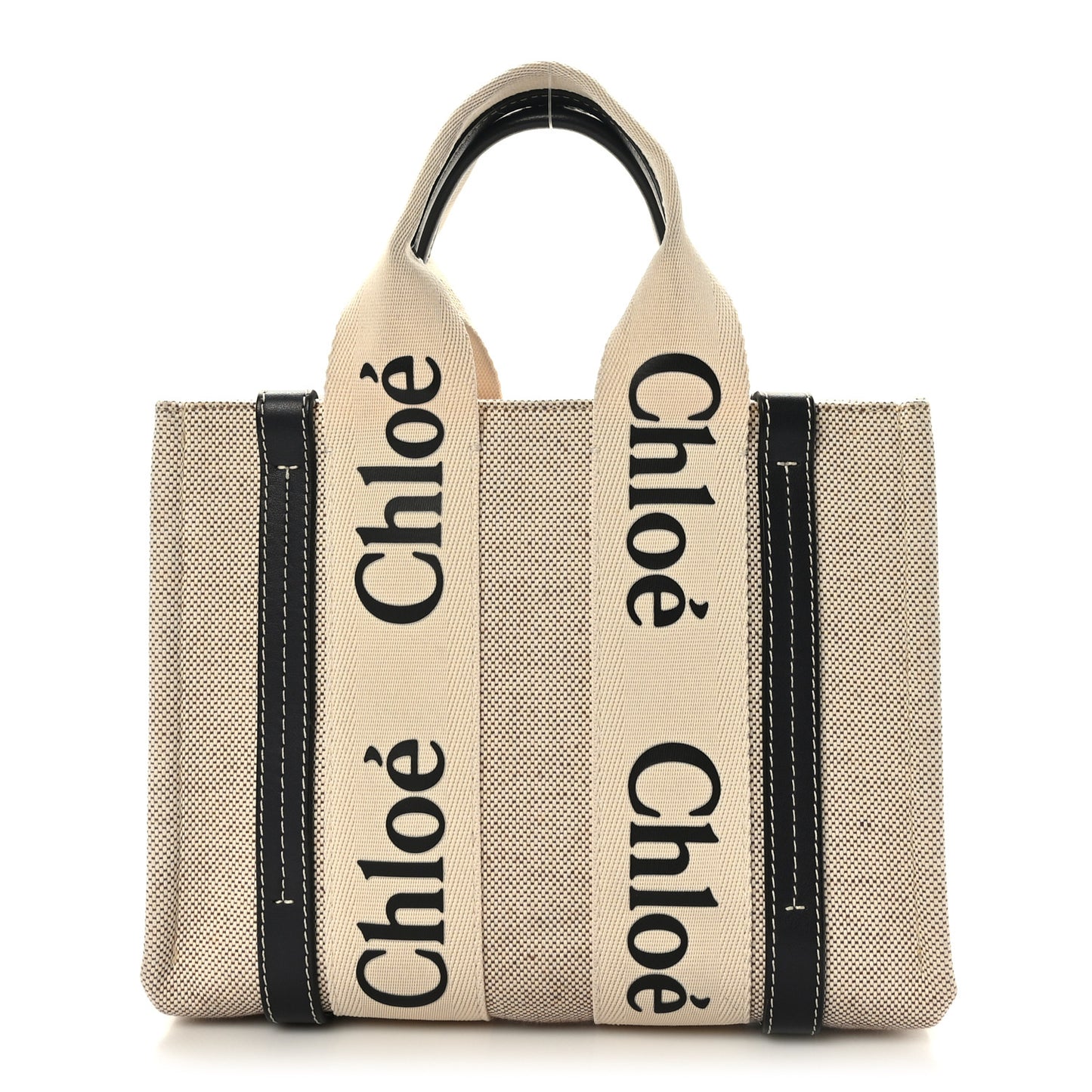 Cotton Calfskin Small Woody Ribbon Tote White