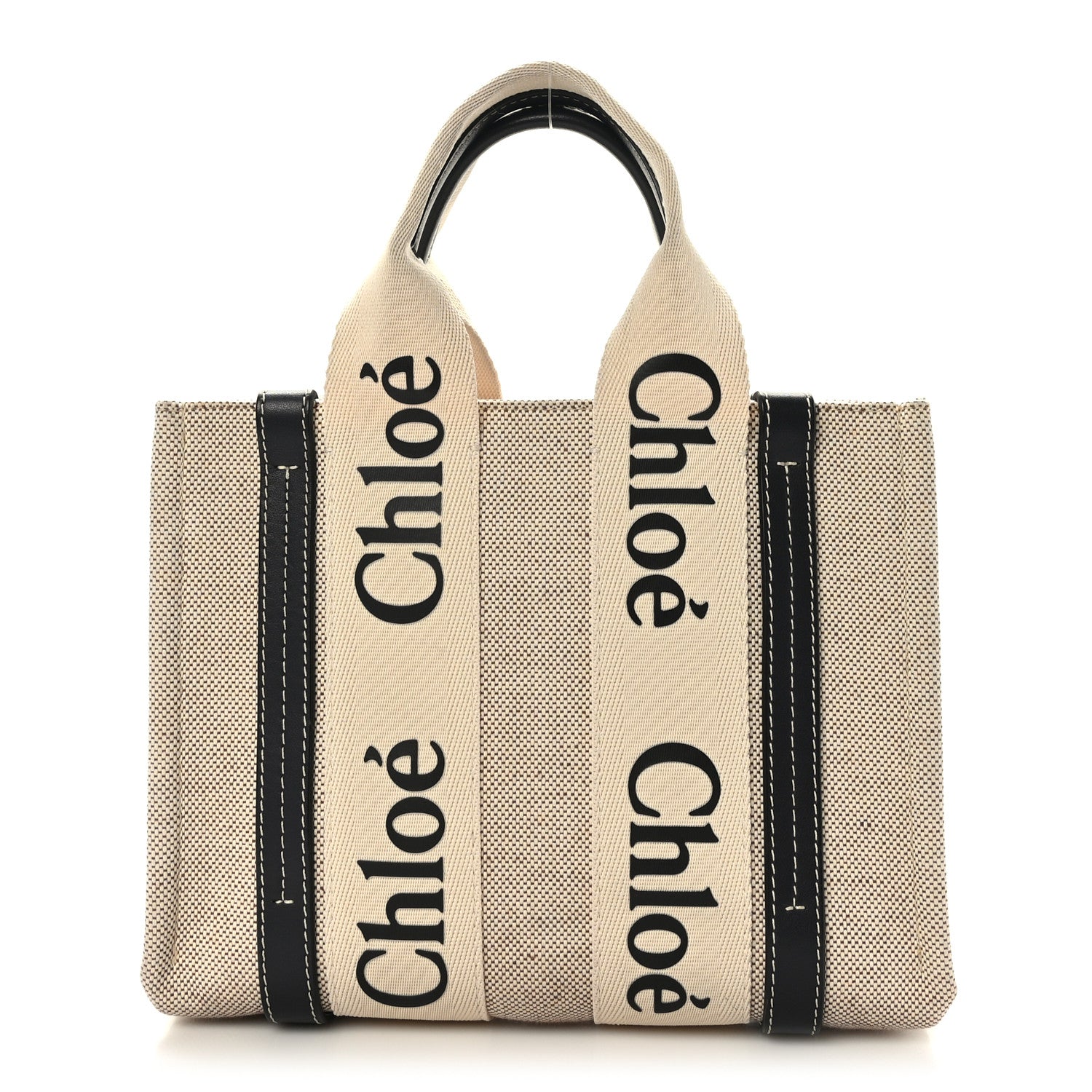 Chloe Cotton Calfskin Small Woody Ribbon Tote White 1 of 8