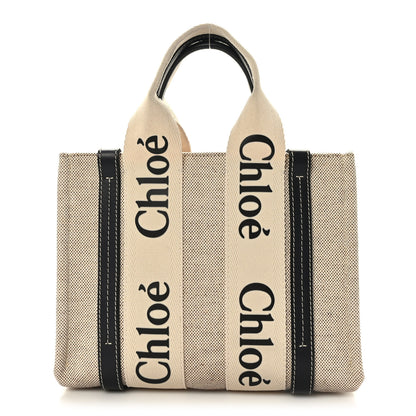 Chloe Cotton Calfskin Small Woody Ribbon Tote White 1 of 8