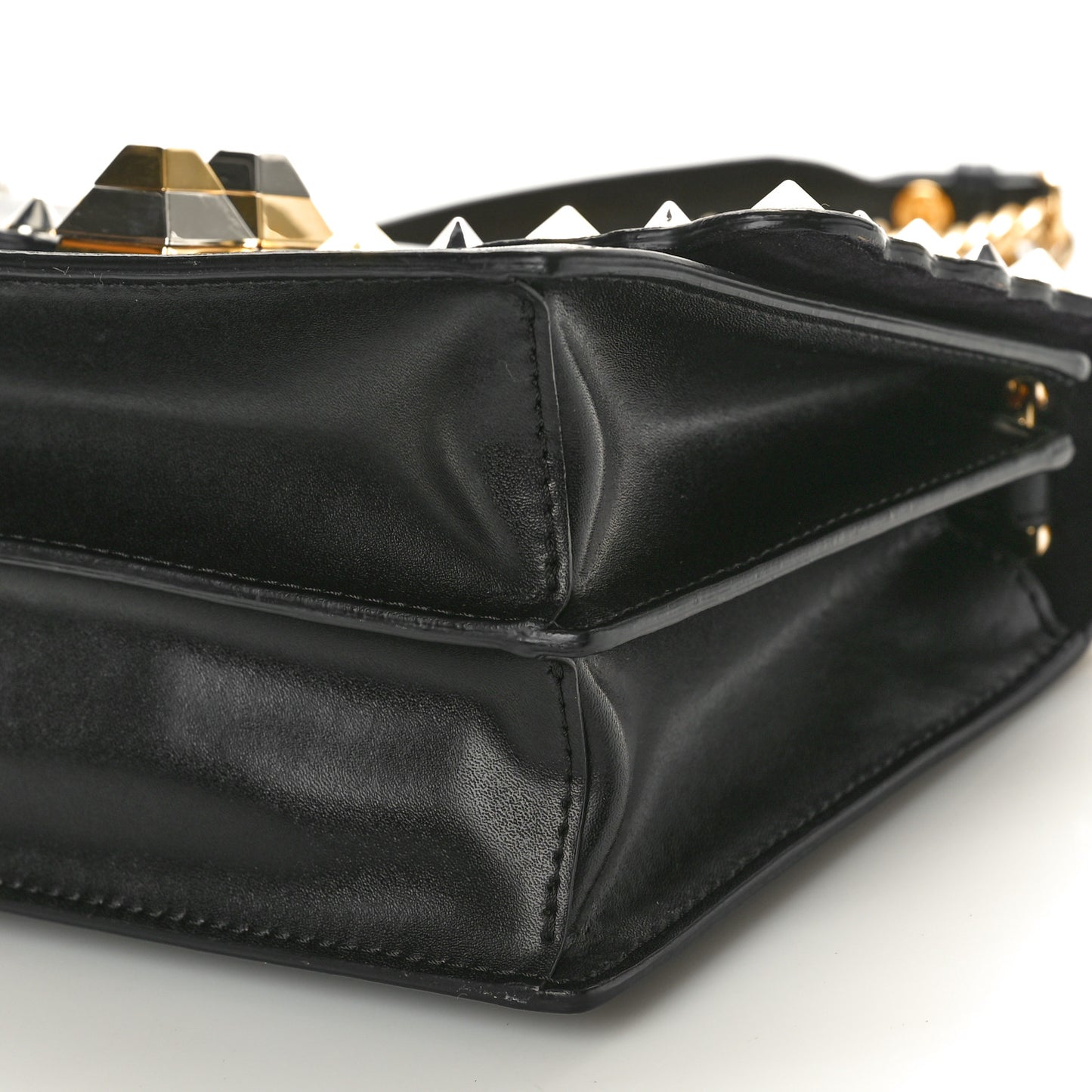 Vitello Liberty Metal Scalloped Multi Studded Small Kan I Shoulder Bag Black