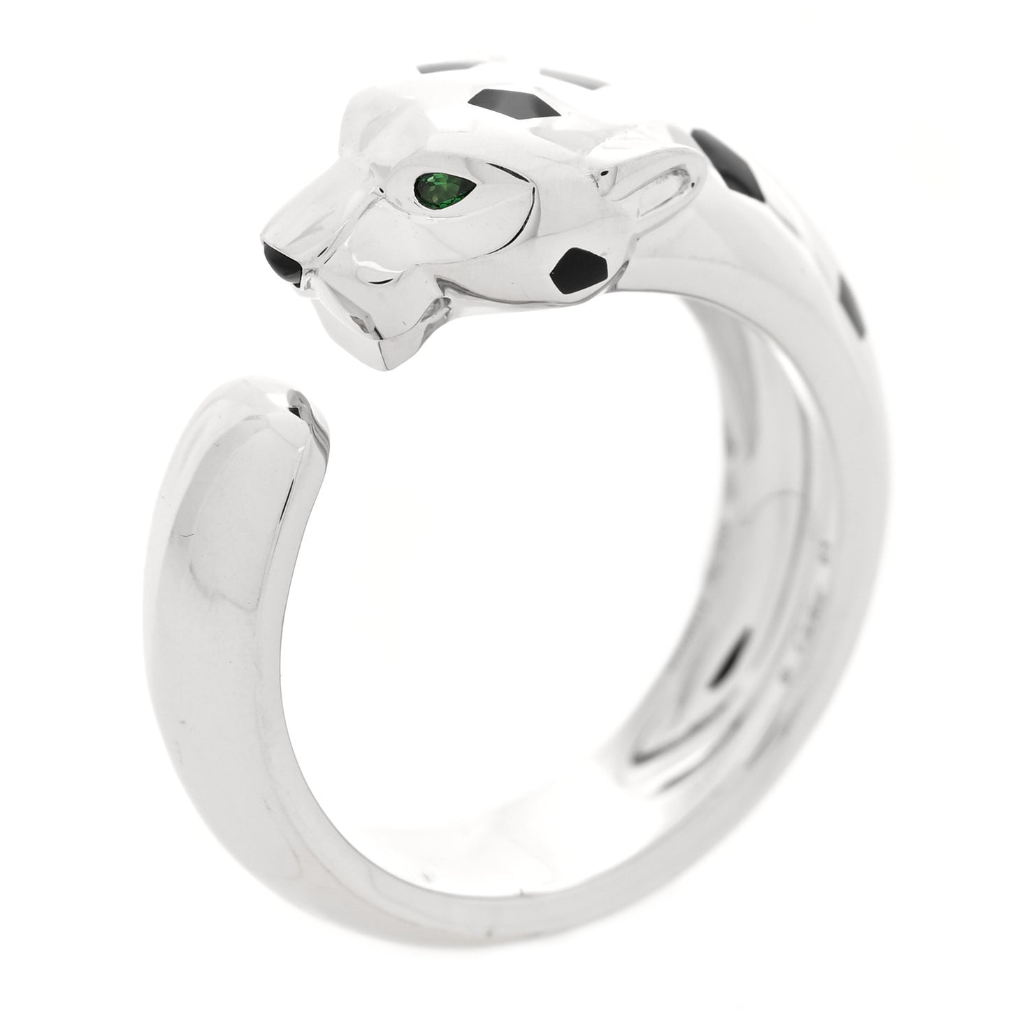 18K White Gold Black Lacquer Tsavorite Onyx 11mm Panthere De Cartier Ring 63 10.25