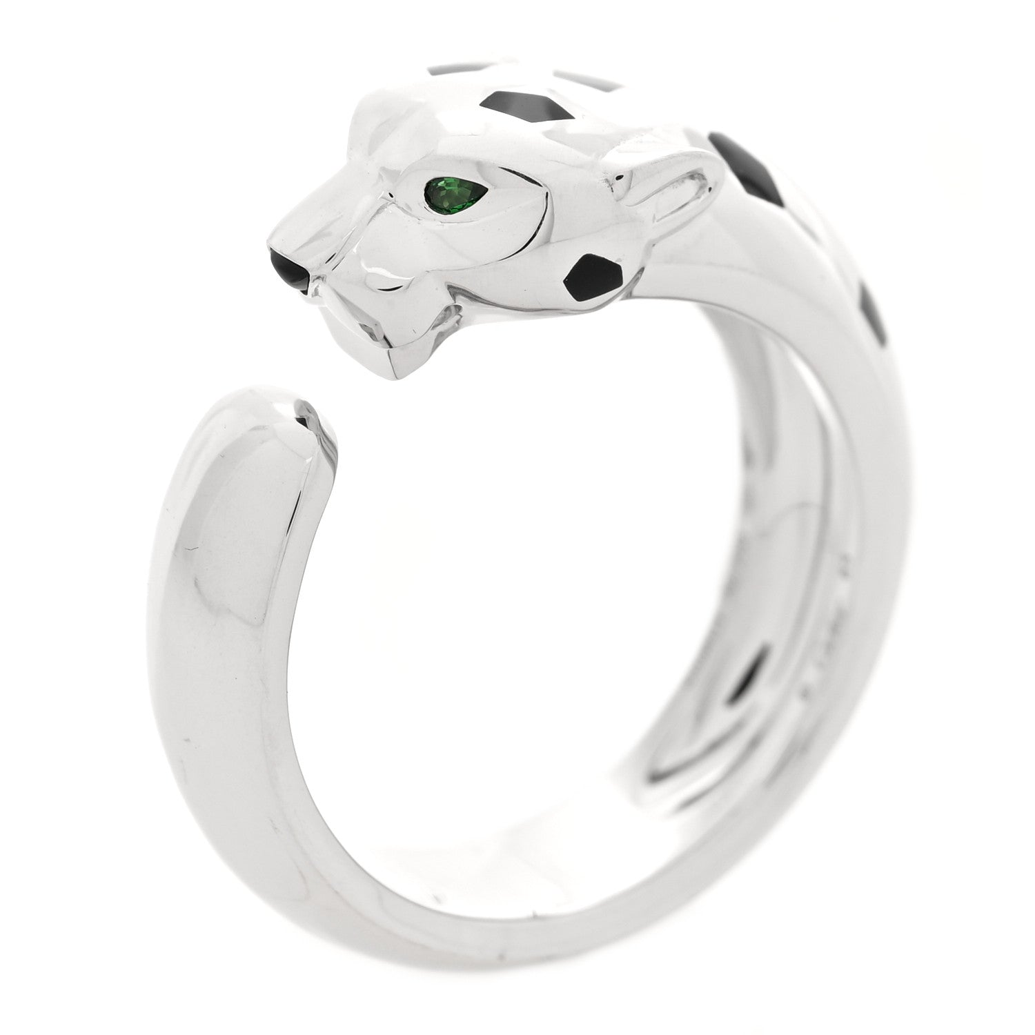 Cartier 18K White Gold Black Lacquer Tsavorite Onyx 11mm Panthere De Cartier Ring 63 10.25 1 of 6