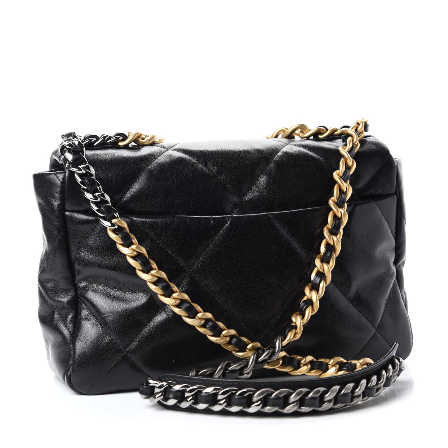 Shiny Goatskin Quilted Large Chanel 19 Flap Black