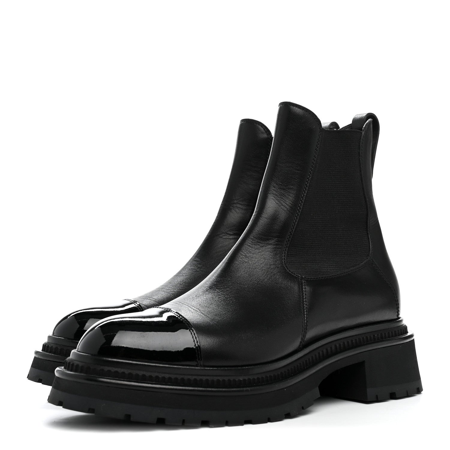 Chanel Calfskin Patent Cap Toe Ankle Boots 38.5 Black 4 of 9