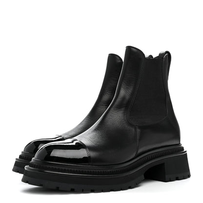 Chanel Calfskin Patent Cap Toe Ankle Boots 38.5 Black 4 of 9