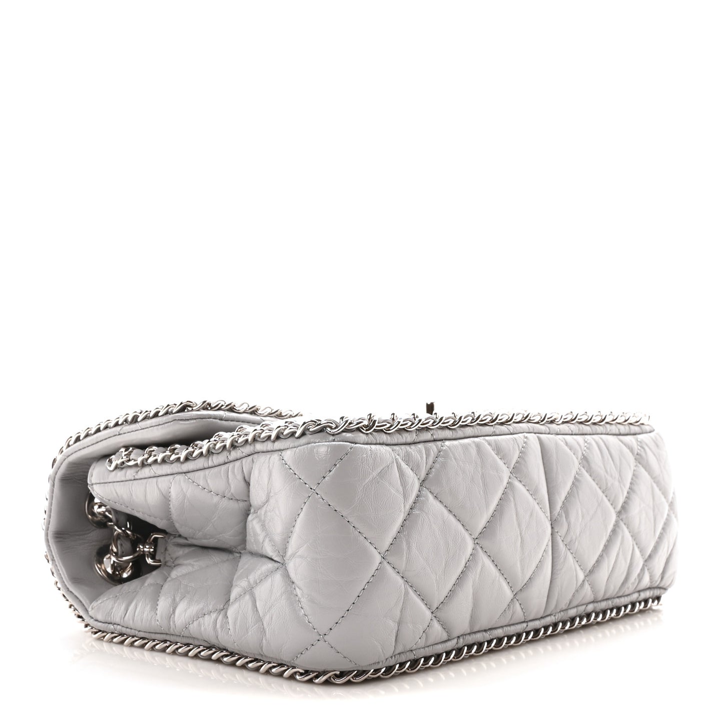 Crumpled Calfskin Medium Chain All Over Flap Grey