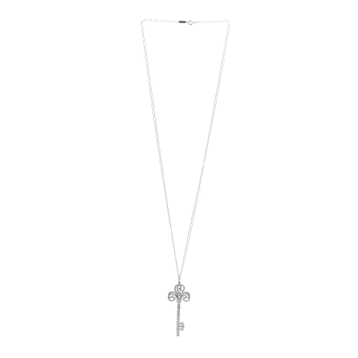 Tiffany Platinum Diamond Enchant Heart Key Pendant Necklace 3 of 6
