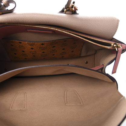 MCM Grained Calfskin Medium Milla Tote Taupe Pink 7 of 11
