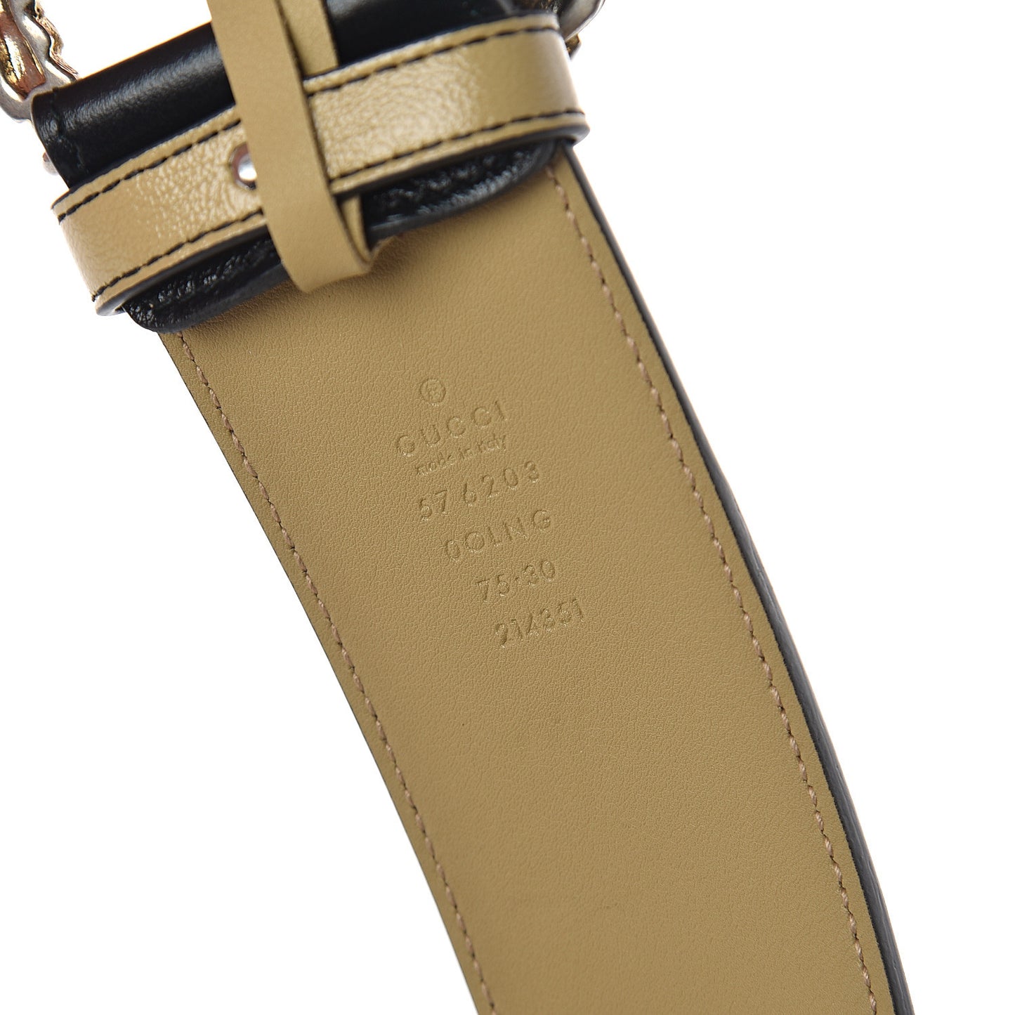 Calfskin Striped Textured Double G 50mm Belt 75 30 Black Beige