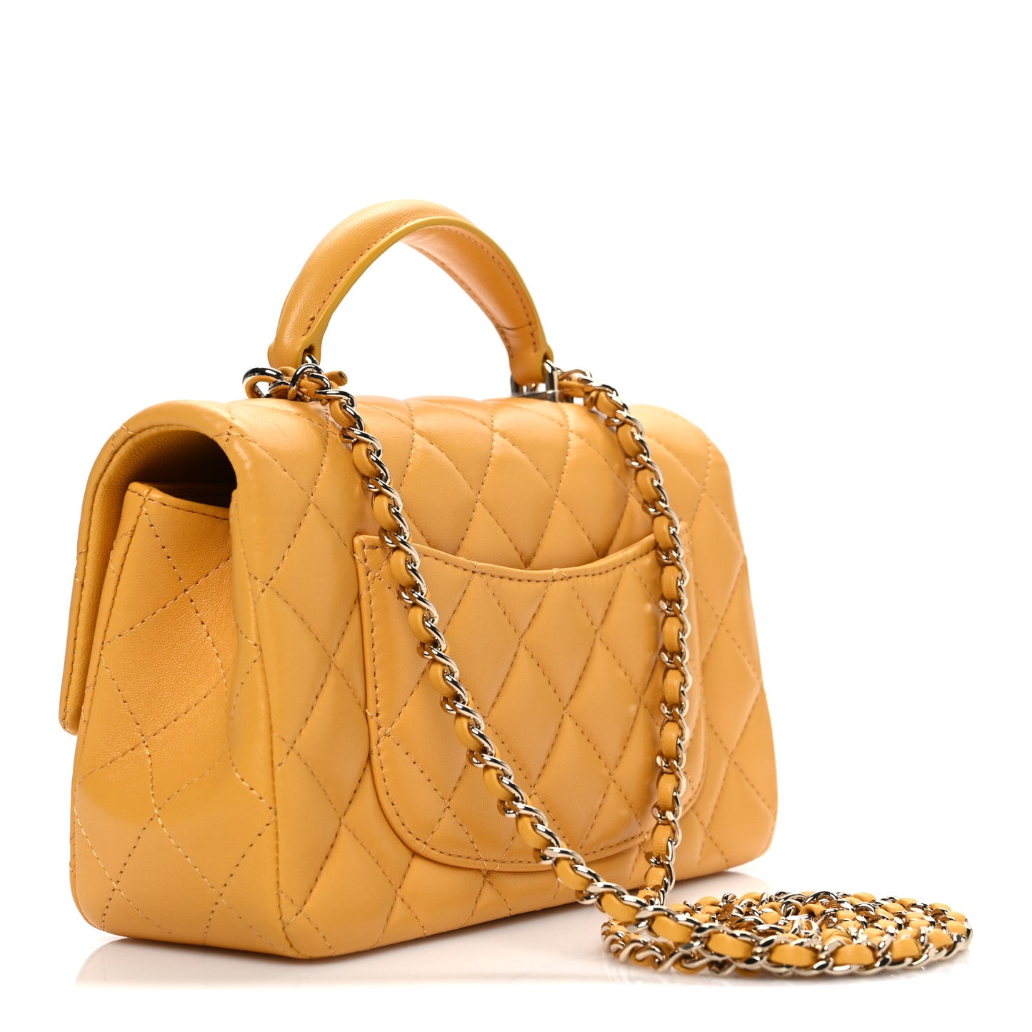 Lambskin Quilted Mini Top Handle Rectangular Flap Yellow