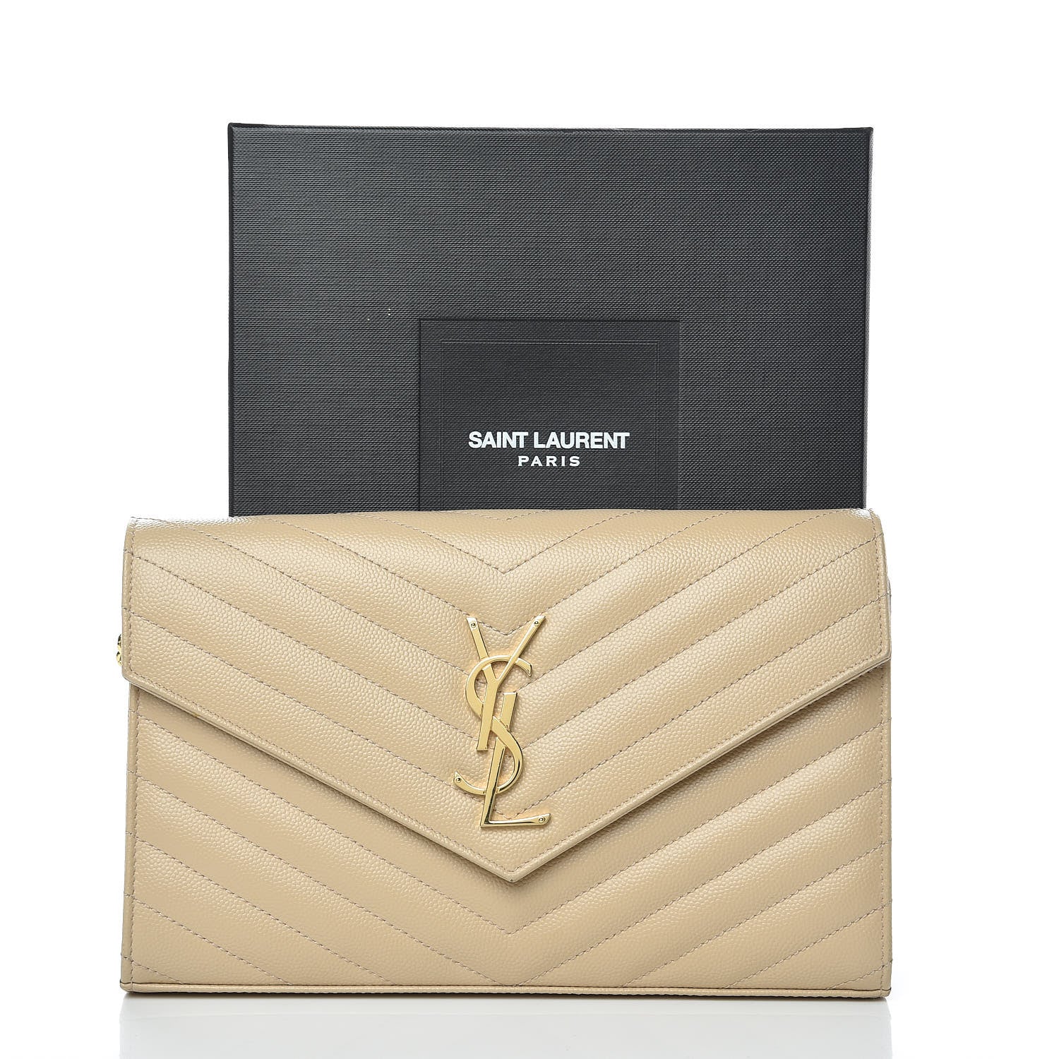 Saint Laurent Grain De Poudre Matelasse Chevron Monogram Chain Wallet Nude Powder 10 of 10
