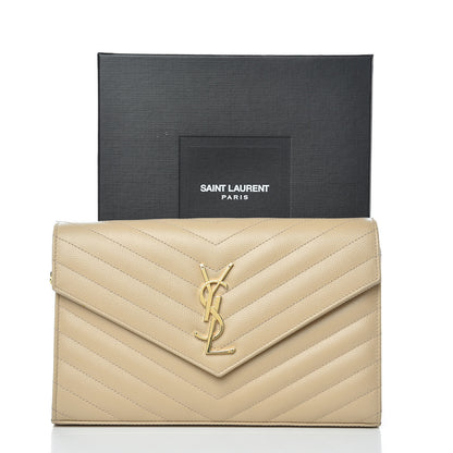 Saint Laurent Grain De Poudre Matelasse Chevron Monogram Chain Wallet Nude Powder 10 of 10