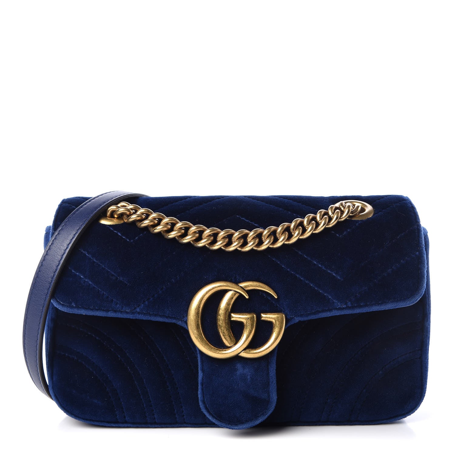 Gucci Velvet Matelasse Mini GG Marmont Shoulder Bag Cobalt Blue 1 of 10