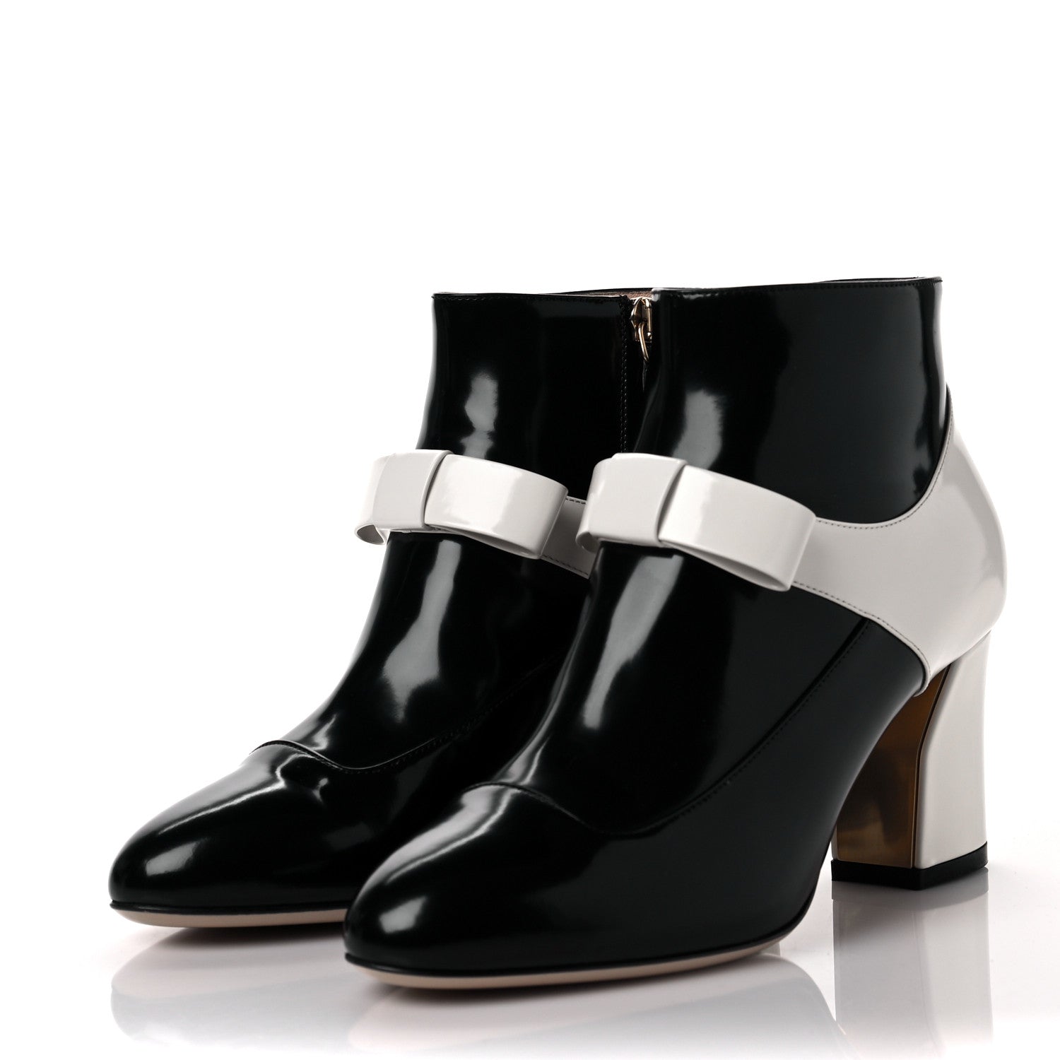 Gucci Regent Calfskin Nimue Bow Mary Jane Ankle Boots 35.5 Black White Magnoli 3 of 8