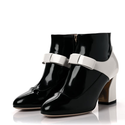 Gucci Regent Calfskin Nimue Bow Mary Jane Ankle Boots 35.5 Black White Magnoli 3 of 8