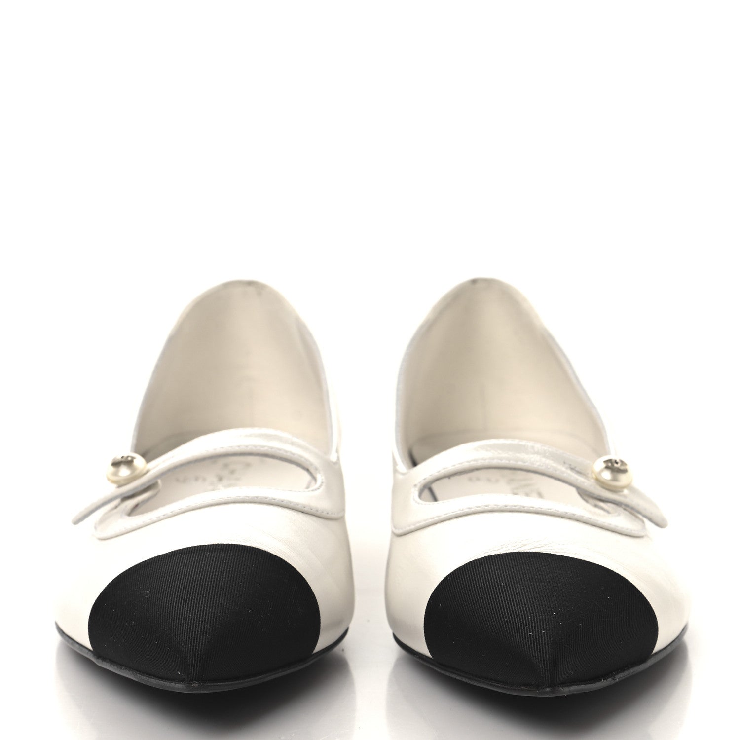 Chanel Shiny Lambskin Grosgrain Pearl Mary Janes Flats 40 White