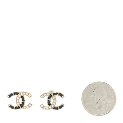 Chanel Crystal Baguette Lambskin Chain CC Vintage Allure Stud Earrings Black Gold 2 of 6