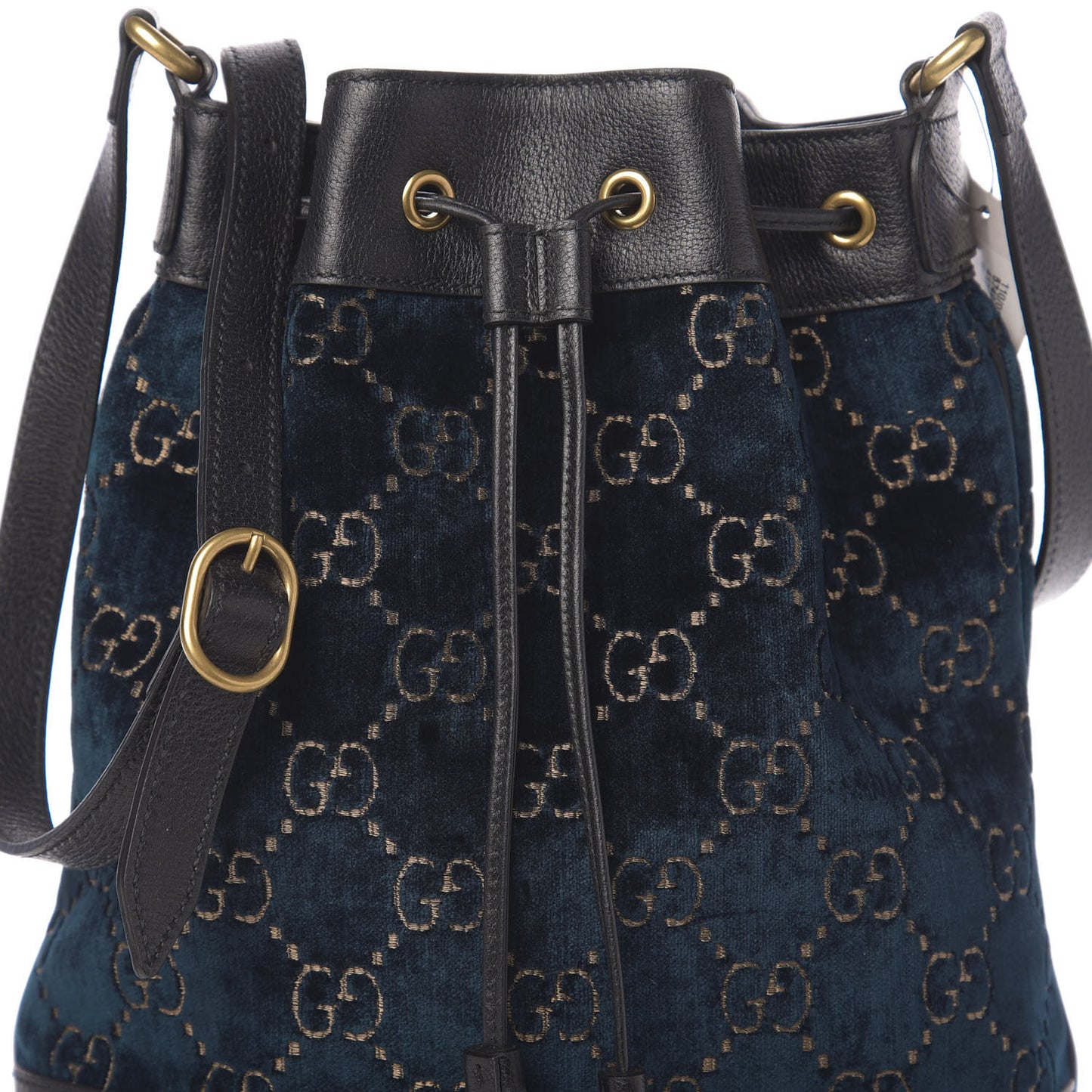 Velvet GG Monogram Web Bucket Bag Blue Beige