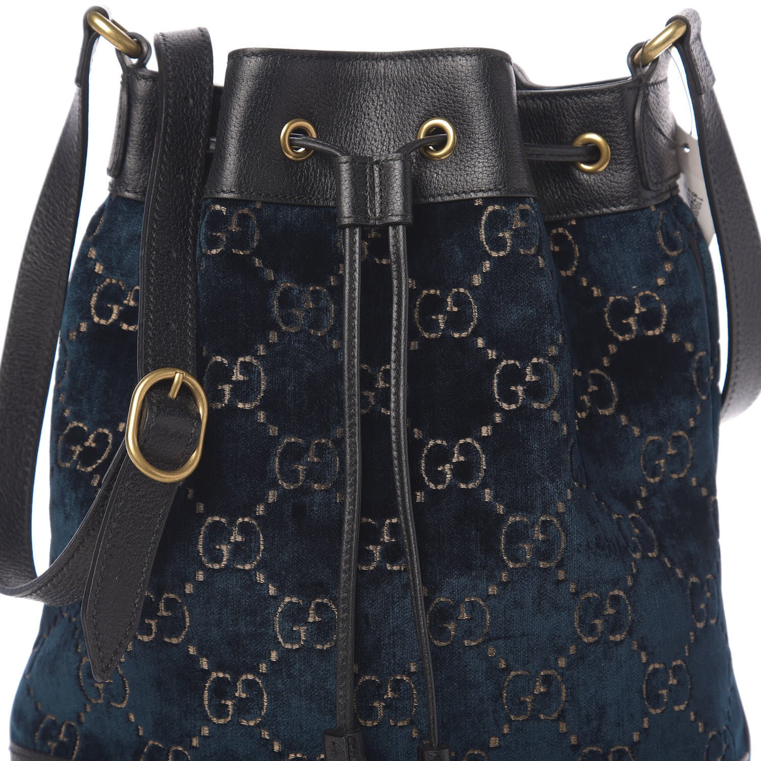 Gucci Velvet GG Monogram Web Bucket Bag Blue Beige 10 of 10