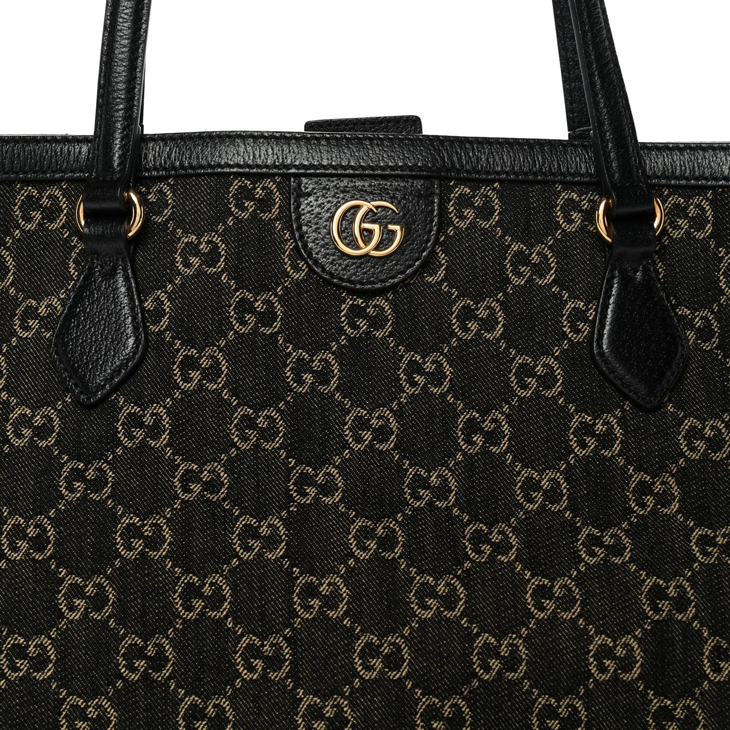 Jacquard Black Denim GG Monogram Medium Ophidia Shopping Tote Black Ivory