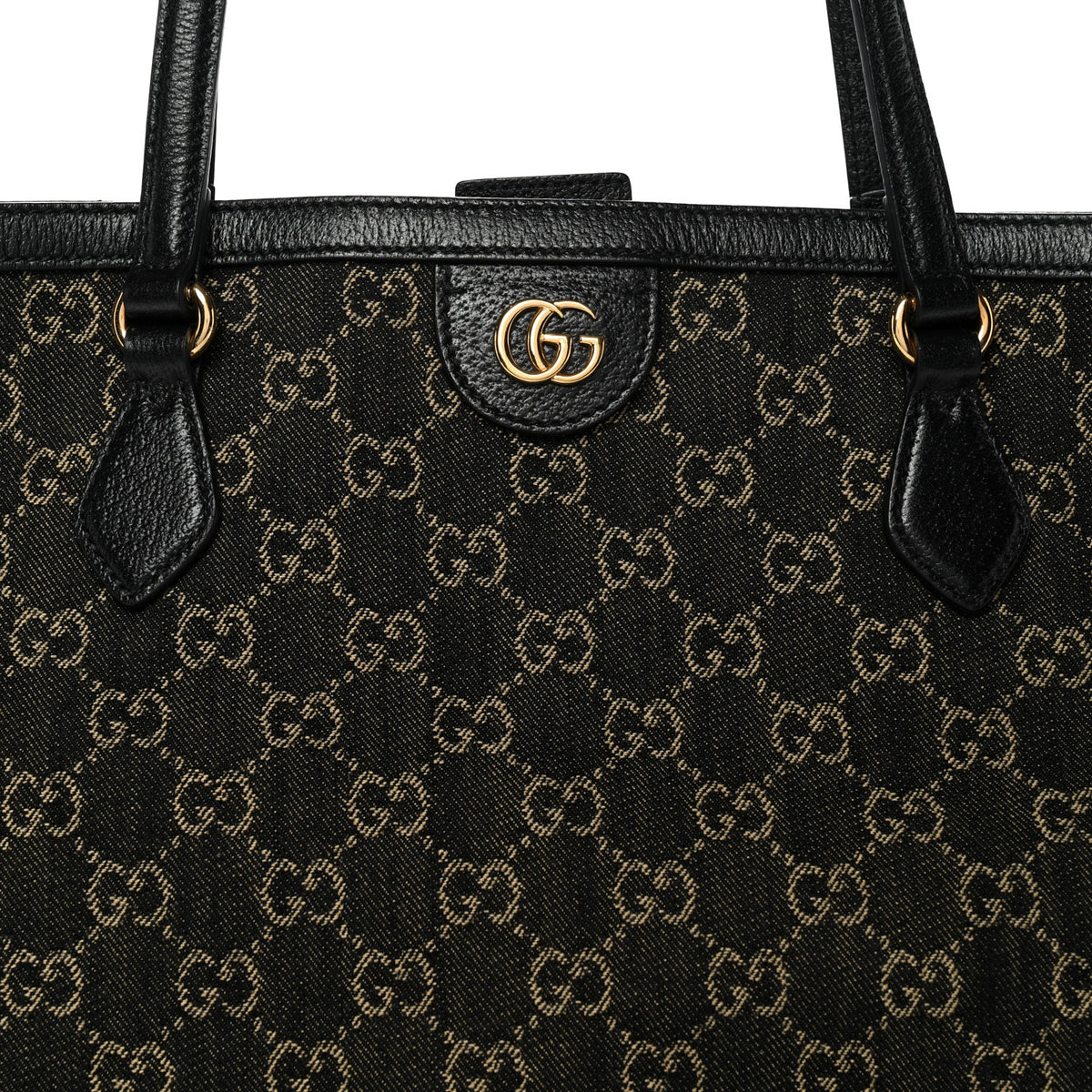 Jacquard Black Denim GG Monogram Medium Ophidia Shopping Tote Black Ivory