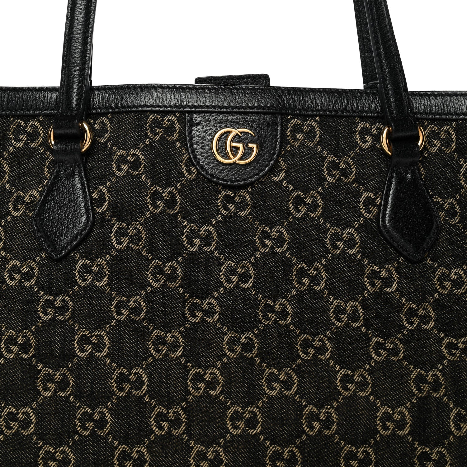 Gucci Jacquard Black Denim GG Monogram Medium Ophidia Shopping Tote Black Ivory 8 of 10