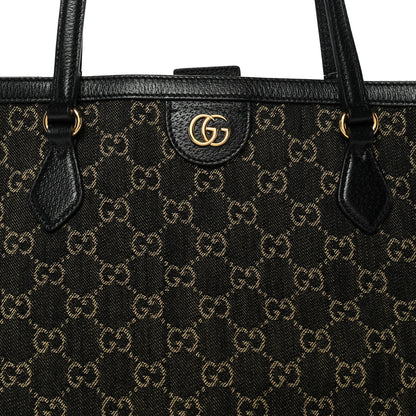 Gucci Jacquard Black Denim GG Monogram Medium Ophidia Shopping Tote Black Ivory 8 of 10