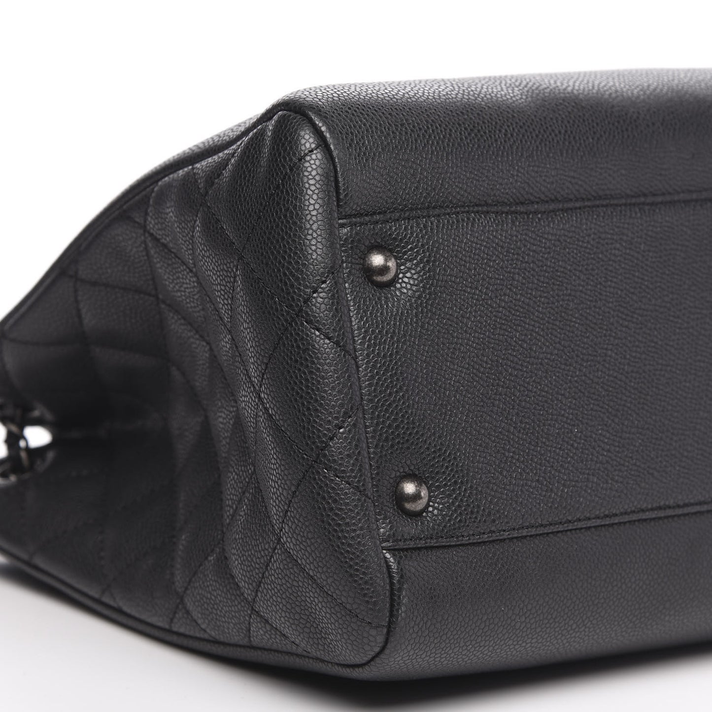 Metallic Grained Calfskin Woven Chain Large Shopping Bag Black