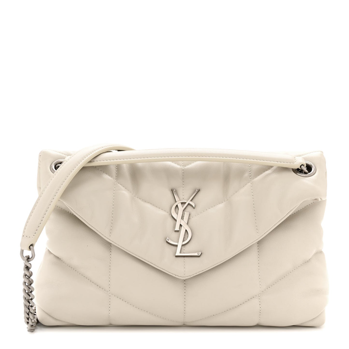 Lambskin Quilted Small Loulou Puffer Monogram Chain Satchel Blanc Vintage
