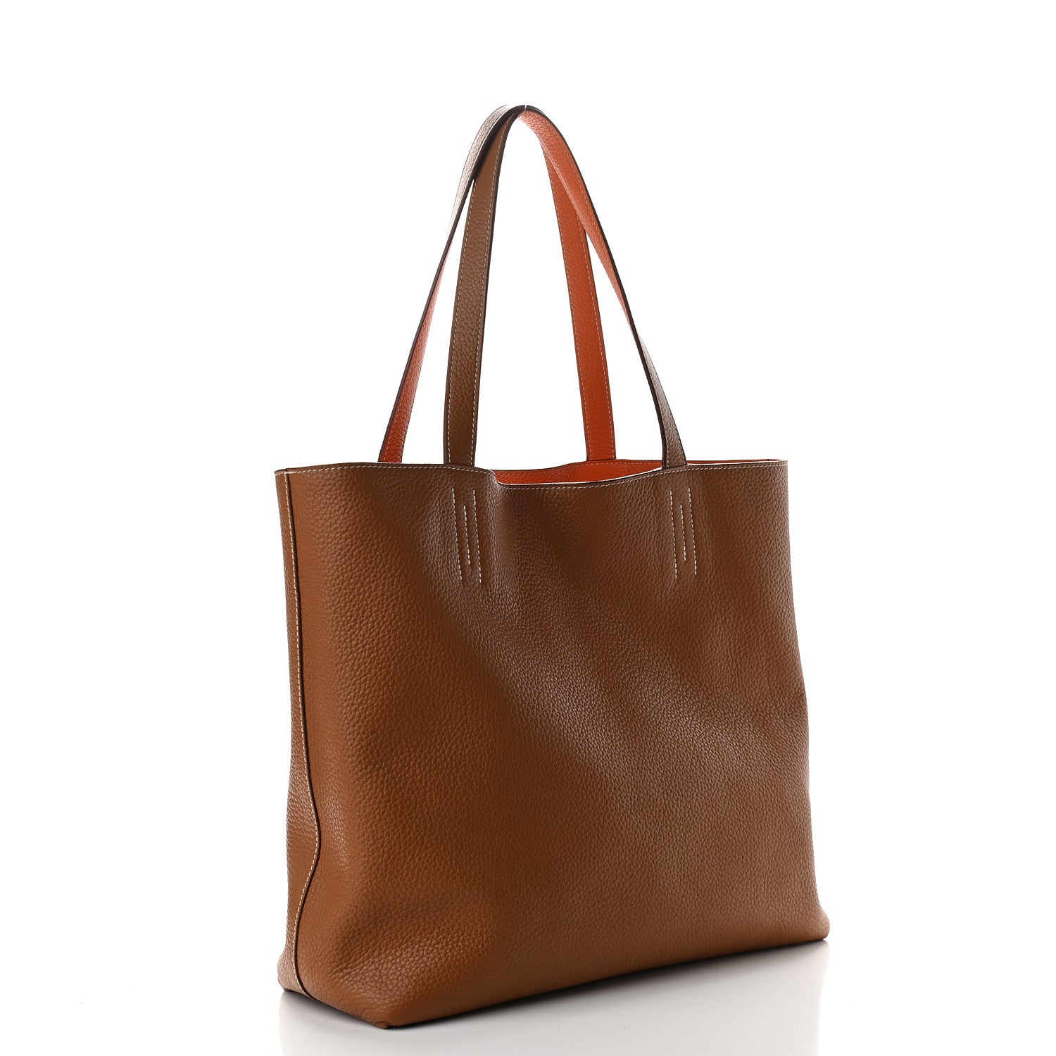 Hermes Taurillon Clemence Double Sens 45 Reversible Tote Orange Gold 3 of 13