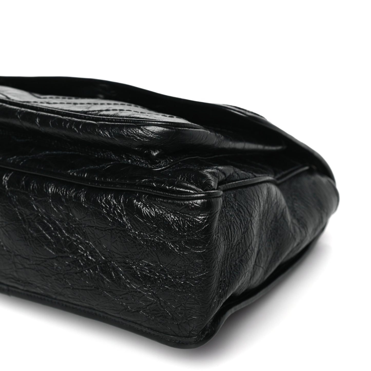 Crinkled Calfskin Matelasse Monogram Large Niki Chain Satchel Black