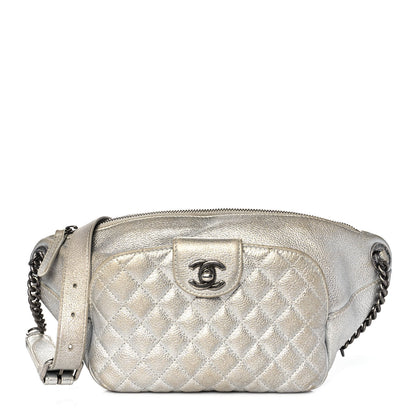 Chanel Metallic Grained Calfskin Quilted Casual Rock Waist Bag Fanny Pack Silver 1 of 9