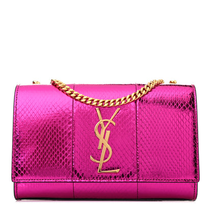 Saint Laurent Metallic Snakeskin Small Classic Monogram Kate Satchel Shiny Fuxia 1 of 4