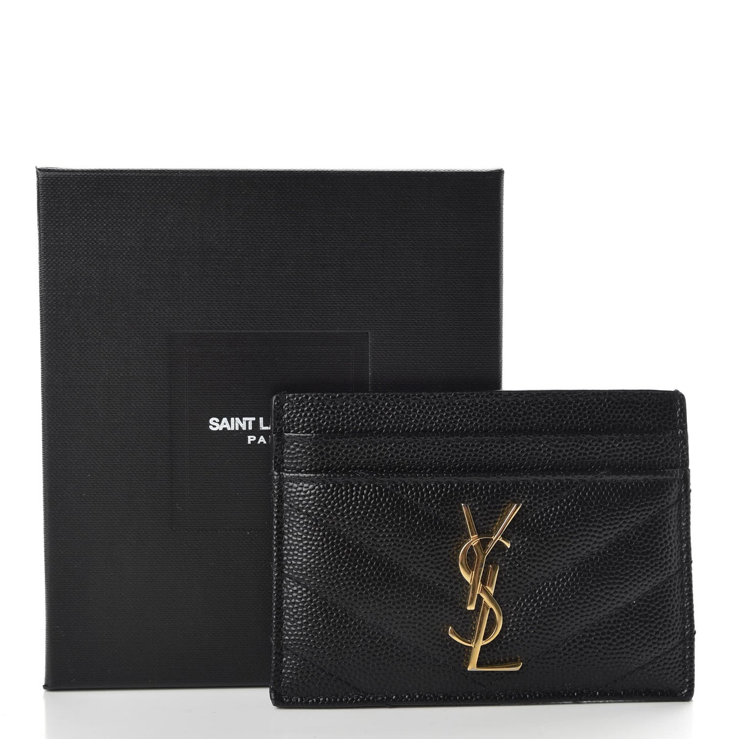 Grain De Poudre Matelasse Chevron Monogram Credit Card Case Black