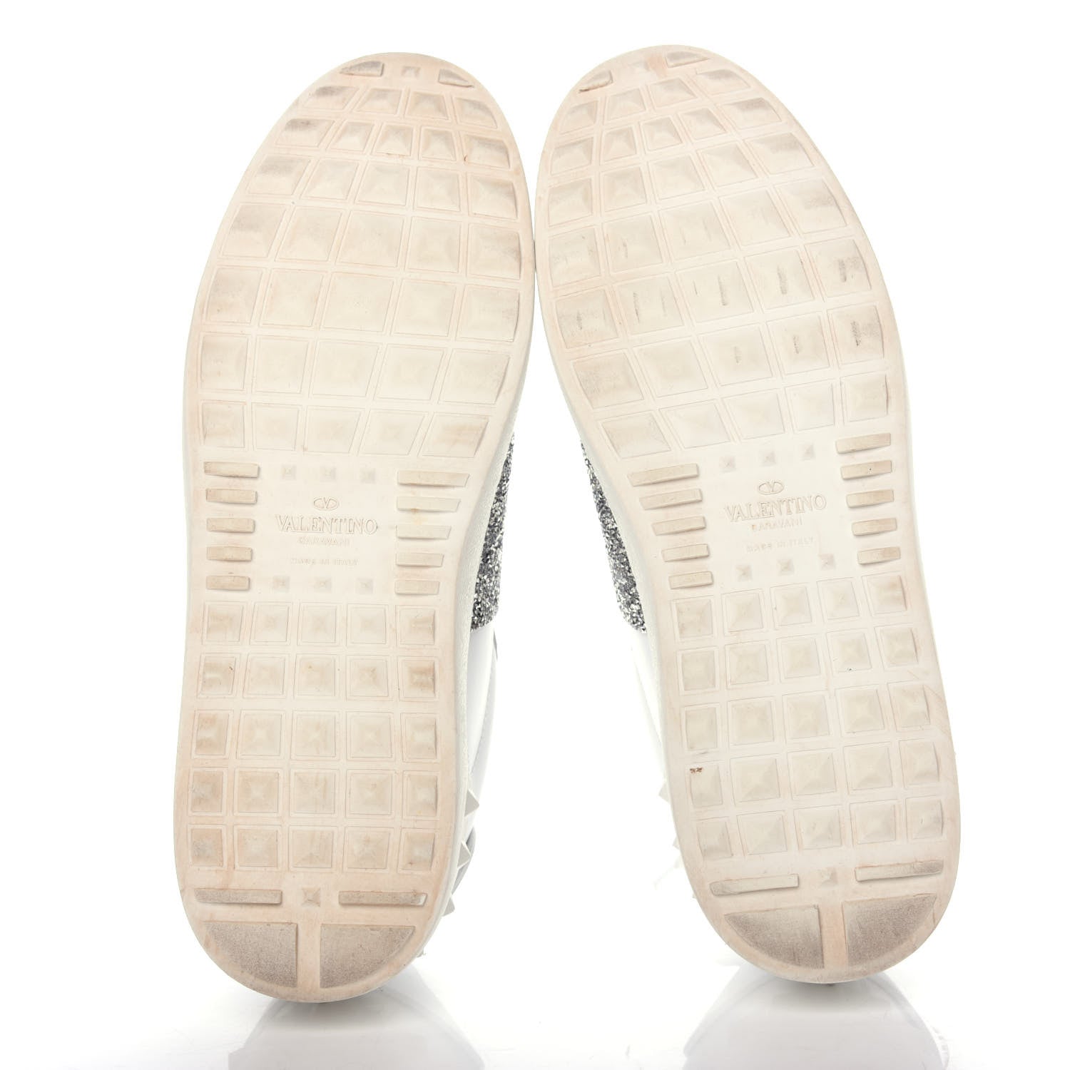Valentino Garavani Calfskin Glitter Rockstud Open Sneakers 39 White Silver 6 of 11