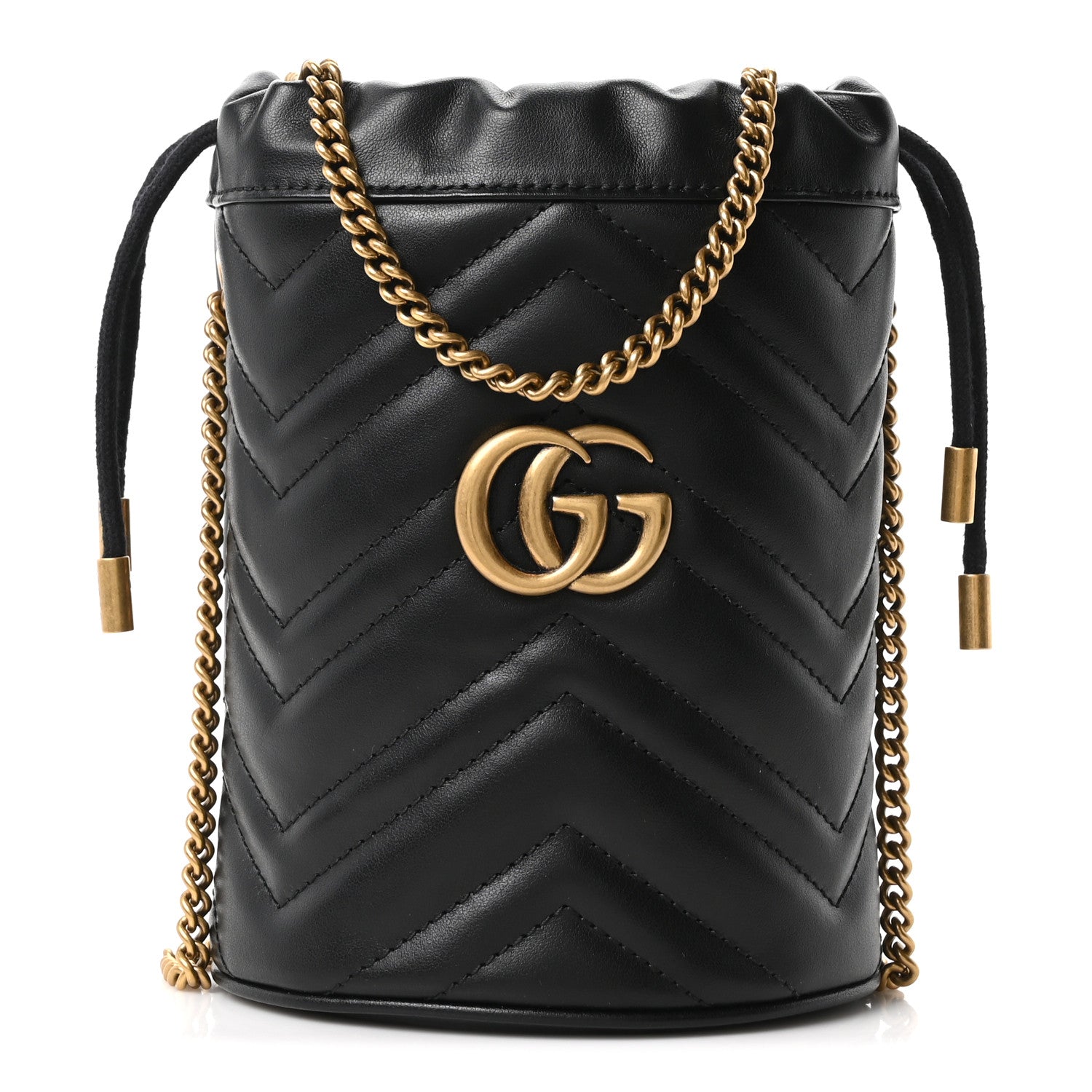 Gucci Calfskin Matelasse Mini GG Marmont 2.0 Bucket Bag Black 1 of 11