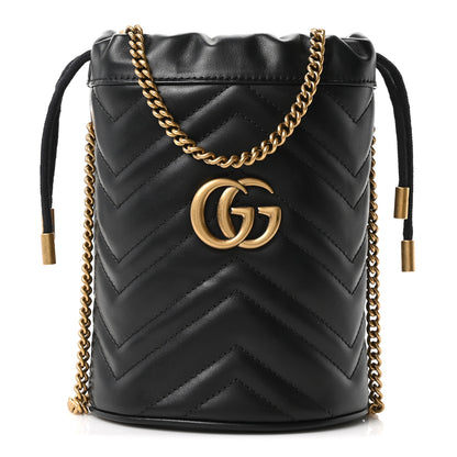 Gucci Calfskin Matelasse Mini GG Marmont 2.0 Bucket Bag Black 1 of 11