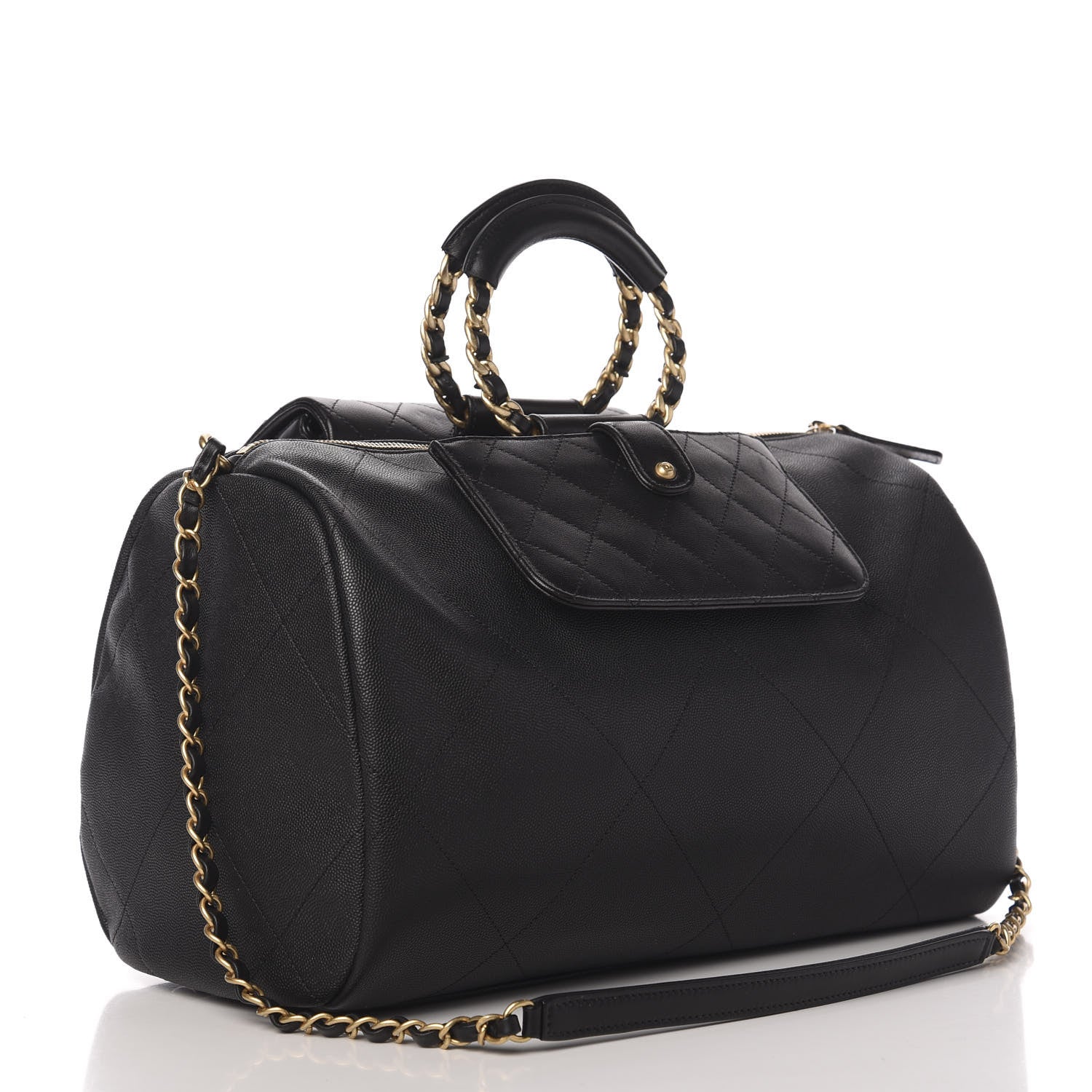 Chanel Grained Calfskin Lambskin Quilted Large Bowling Bag Black 4 of 11