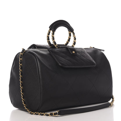 Chanel Grained Calfskin Lambskin Quilted Large Bowling Bag Black 4 of 11