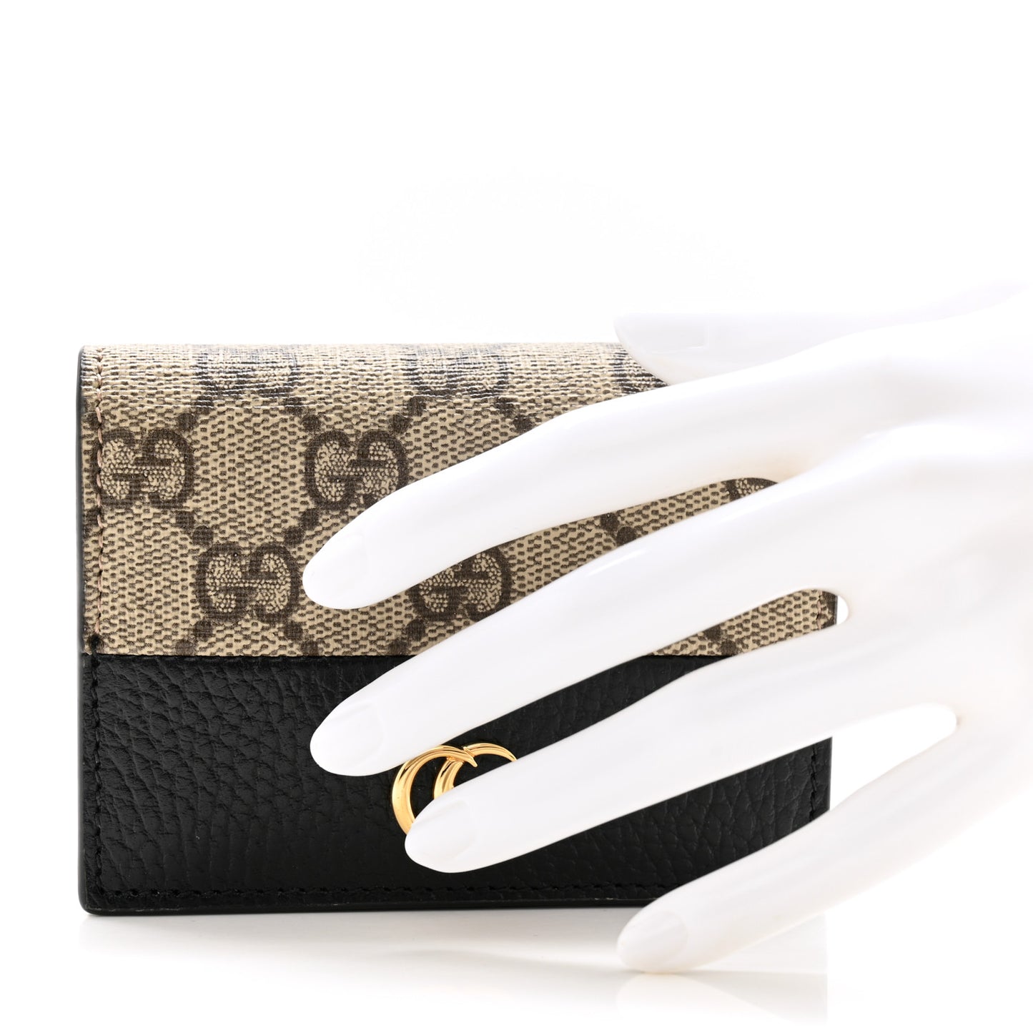 Dollar Calfskin GG Supreme Monogram GG Marmont Card Case Black Beige Ebony