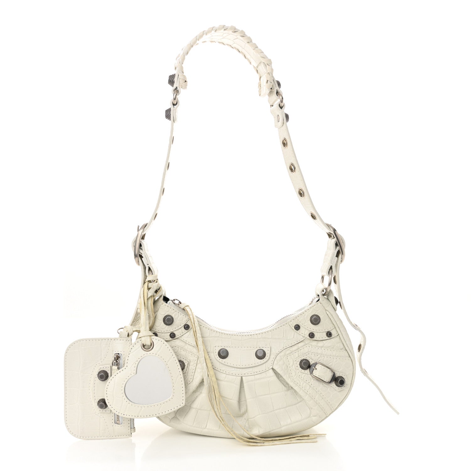 Balenciaga Extra Supple Calfskin Crocodile Embossed Le Cagole Shoulder Bag XS Optic White 3 of 11