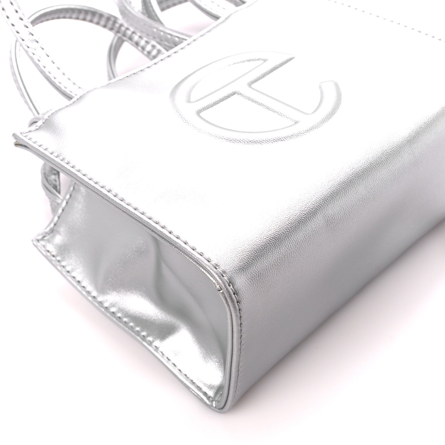 Telfar Metallic Vegan Leather Small Shopping Bag Silver 9 of 10