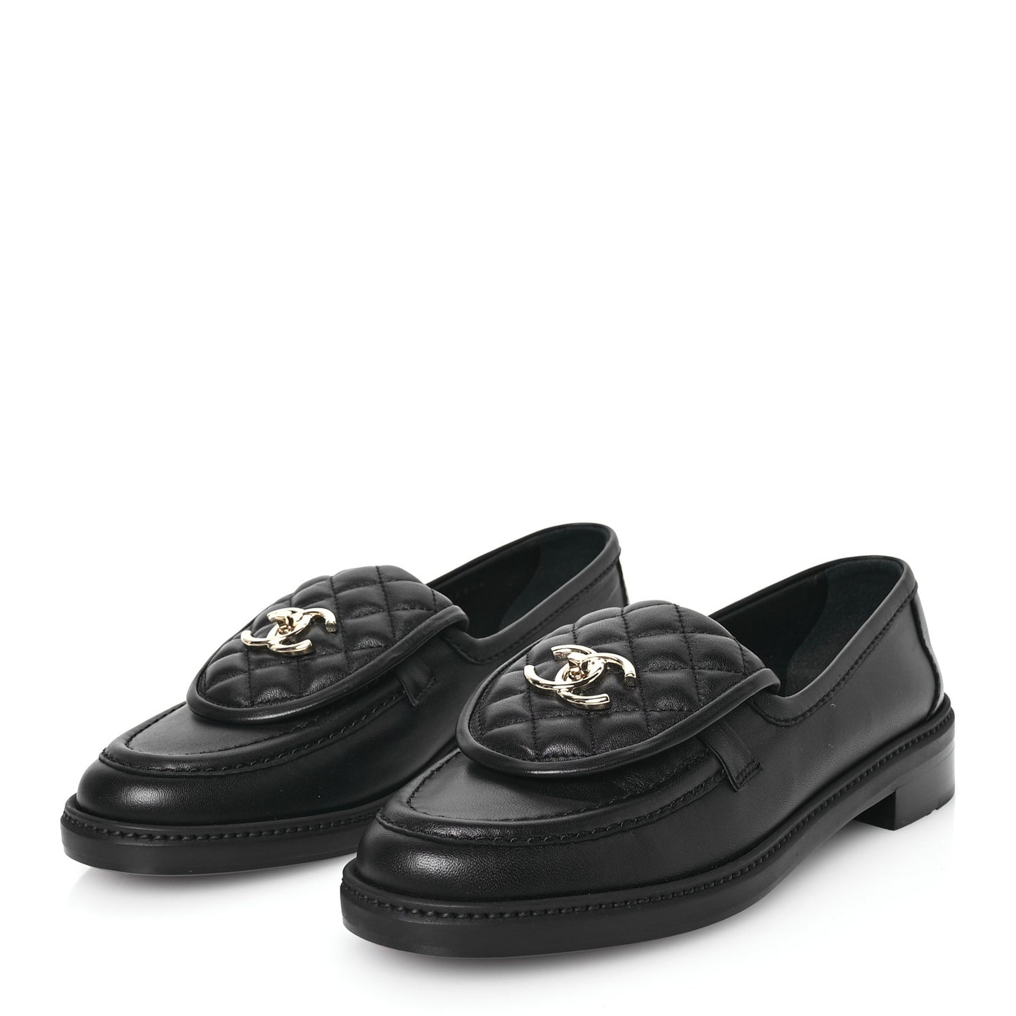 Lambskin Quilted CC Turnlock Loafers 40 Black