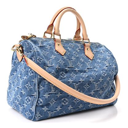 Louis Vuitton Monogram Denim Speedy Soft 30 Blue 3 of 10