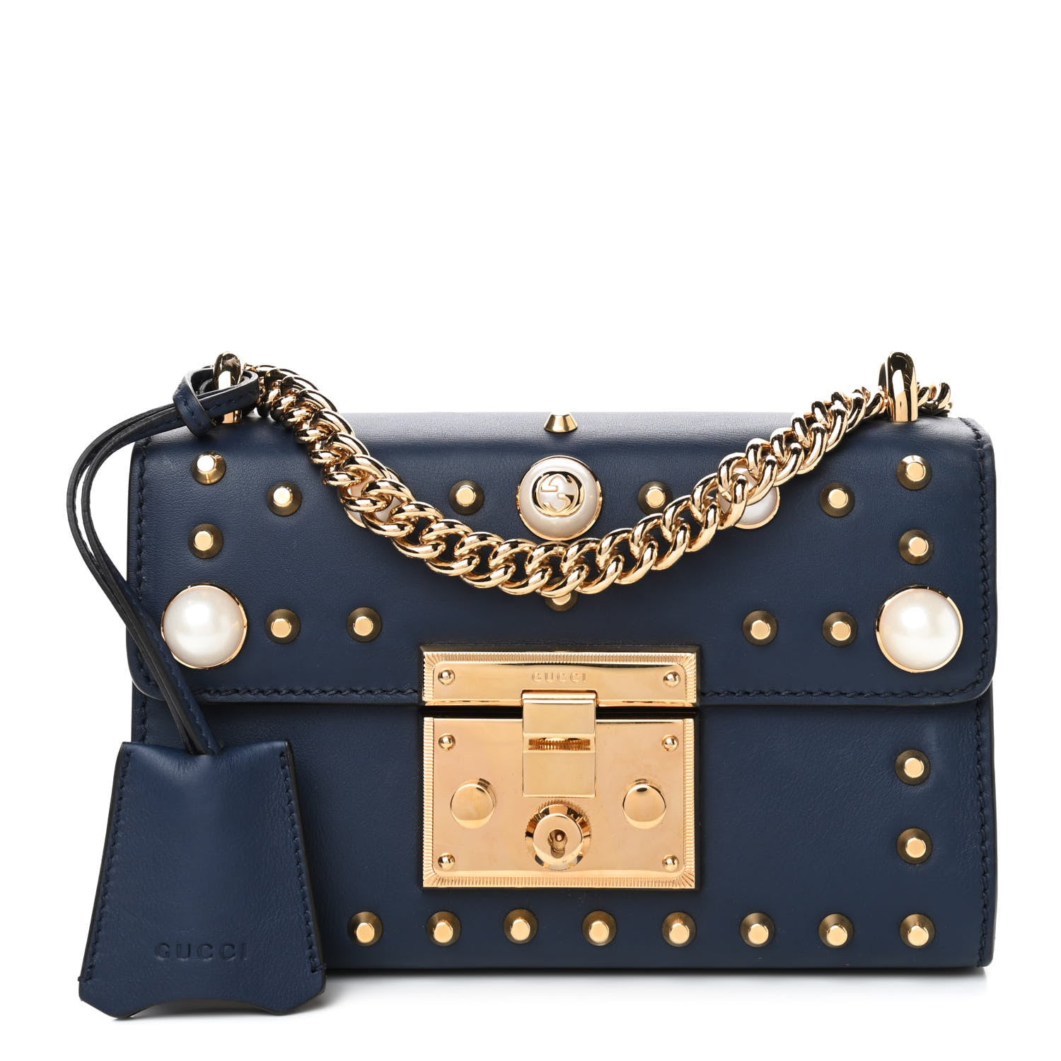 Gucci Calfskin Studded Small Padlock Shoulder Bag Blue Agata 1 of 4