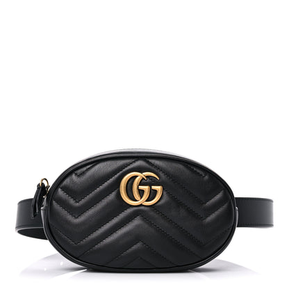 Gucci Calfskin Matelasse GG Marmont Belt Bag 85 34 Black 1 of 11