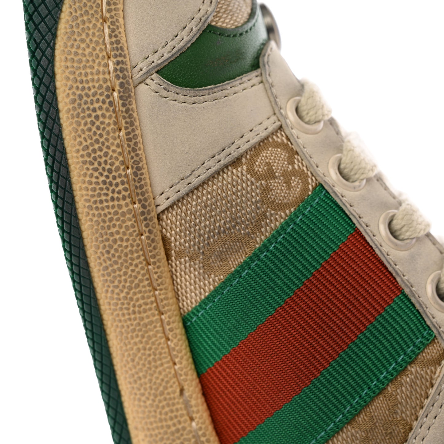 GG Monogram Nubuck Web Womens Screener Sneakers 37 New Sand Milk Vintage Green